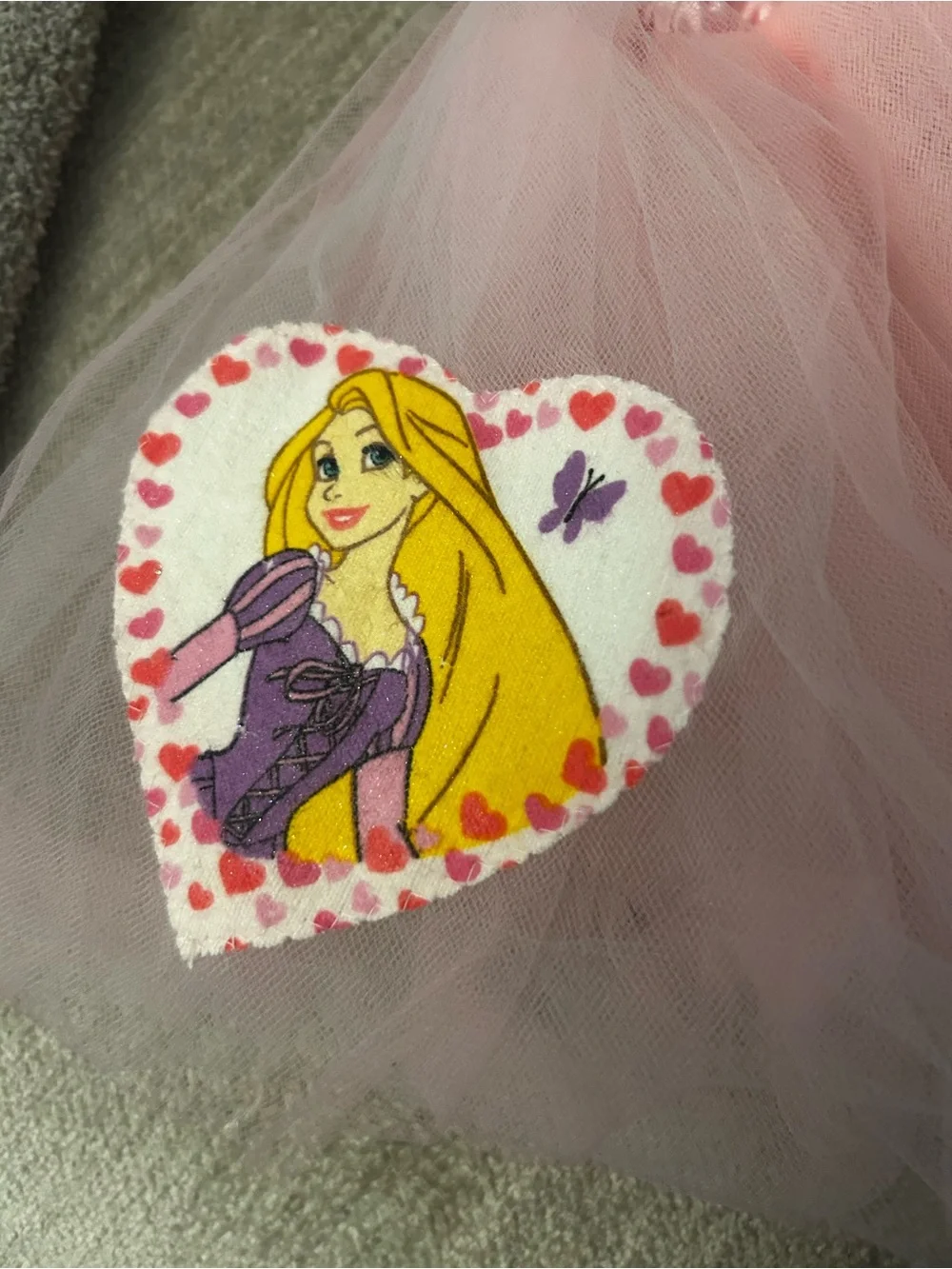 Tutu Pink Tulle Princess Skirt with Heart Patch Disney Characters